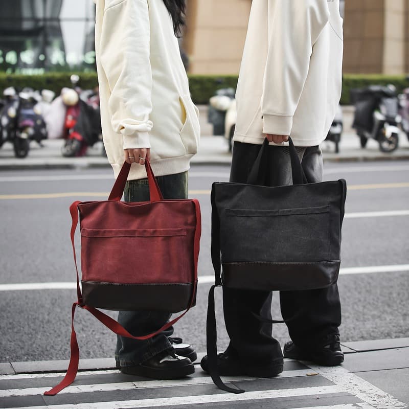 トートバックメンズ 本革調キャンバストートバッグ