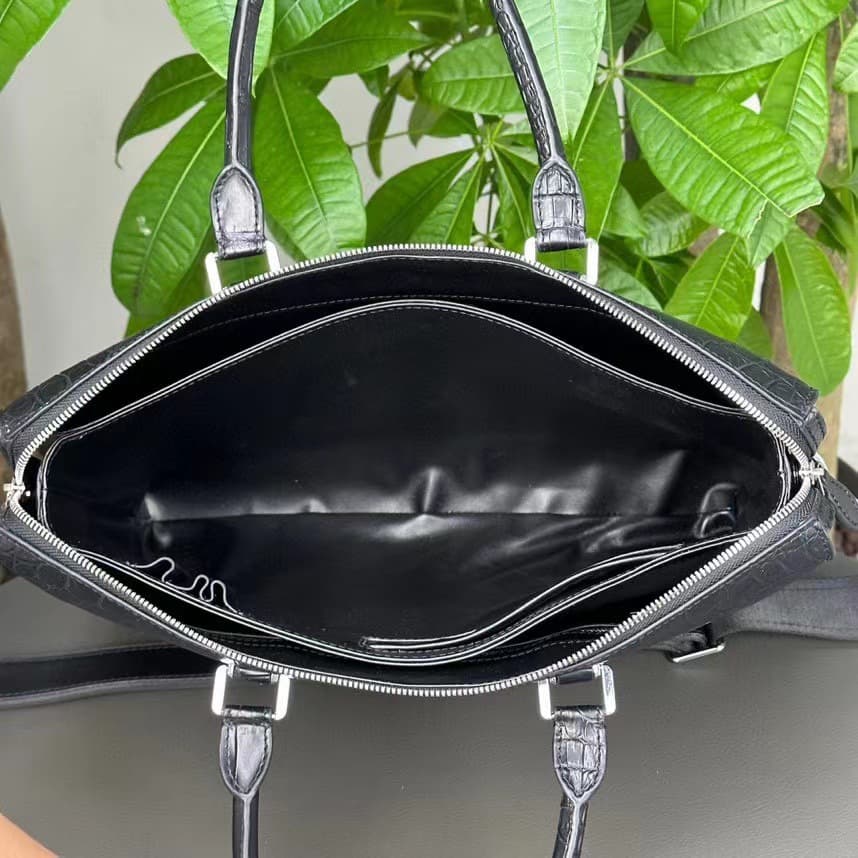トートバックメンズ クロコ型押し本革ビジネストート