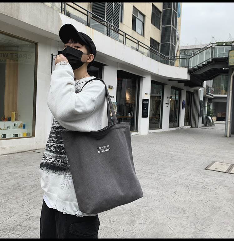 トートバックメンズ シンプルメッセージキャンバストート