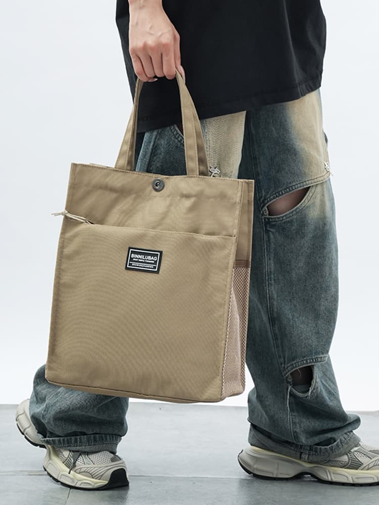 トートバックメンズ シンプル布製スクエアトートバッグ
