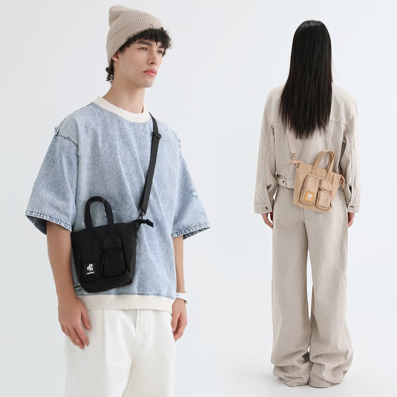 トートバックメンズ ポケットデザイン ミニショルダーバッグ