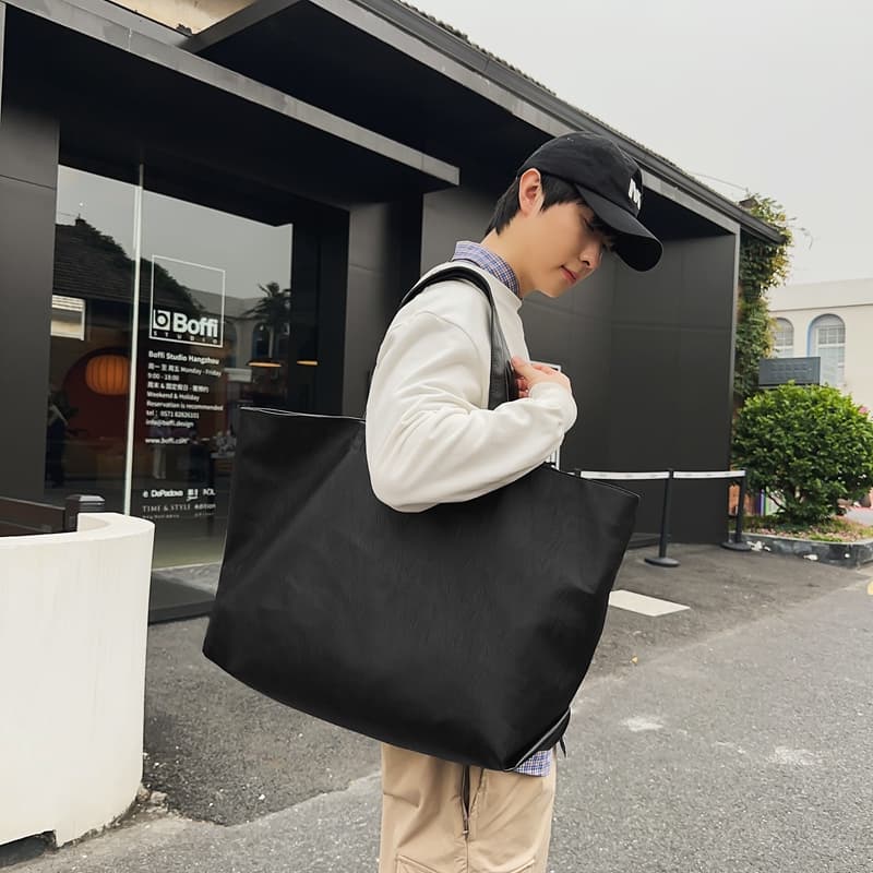 トートバックメンズ 大容量シンプルレザー調トートバッグ