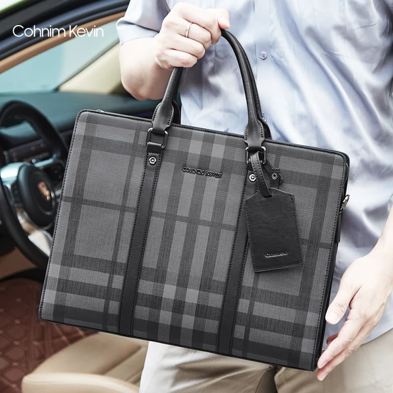 トートバックメンズ 上質チェック柄 高級ビジネストートバッグ