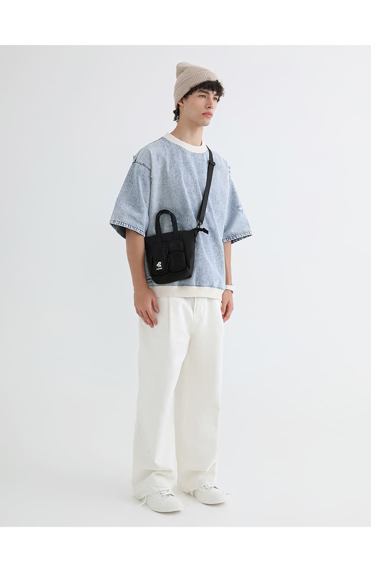 トートバックメンズ ポケットデザイン ミニショルダーバッグ