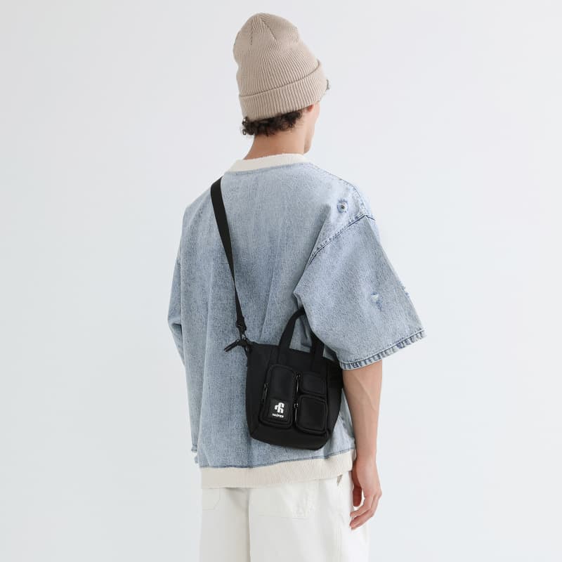 トートバックメンズ ポケットデザイン ミニショルダーバッグ