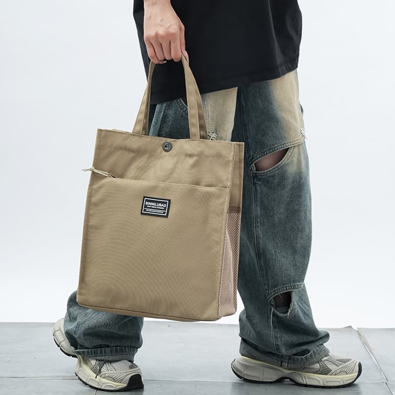 トートバックメンズ シンプル布製スクエアトートバッグ