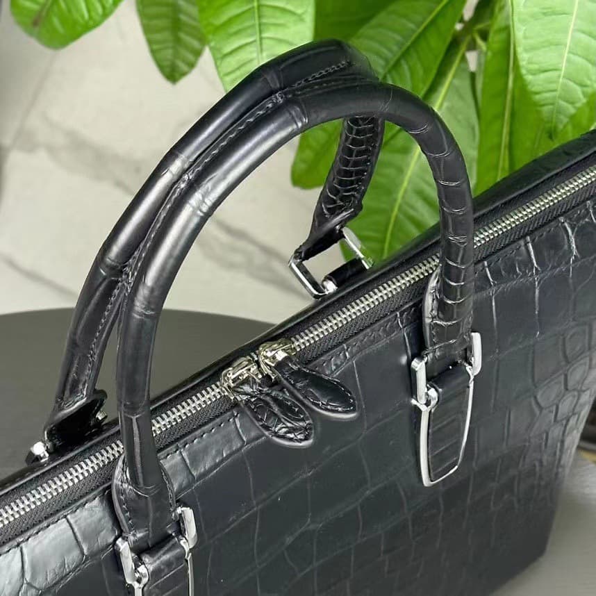 トートバックメンズ クロコ型押し本革ビジネストート