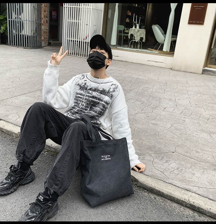 トートバックメンズ シンプルメッセージキャンバストート