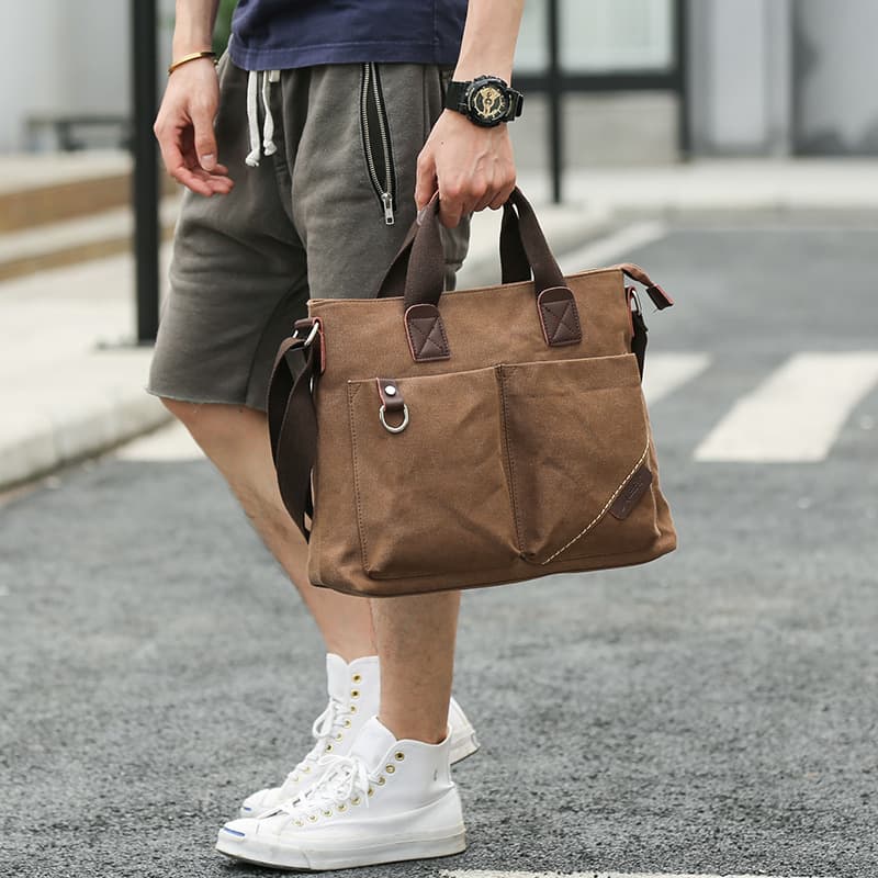 トートバックメンズ キャンバス風クラシカルトートバッグ