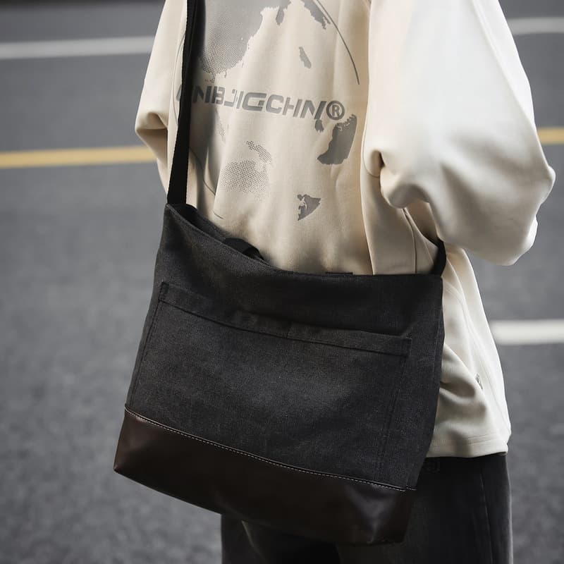 トートバックメンズ 本革調キャンバストートバッグ