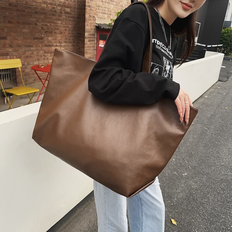 トートバックメンズ 大容量シンプルレザー調トートバッグ